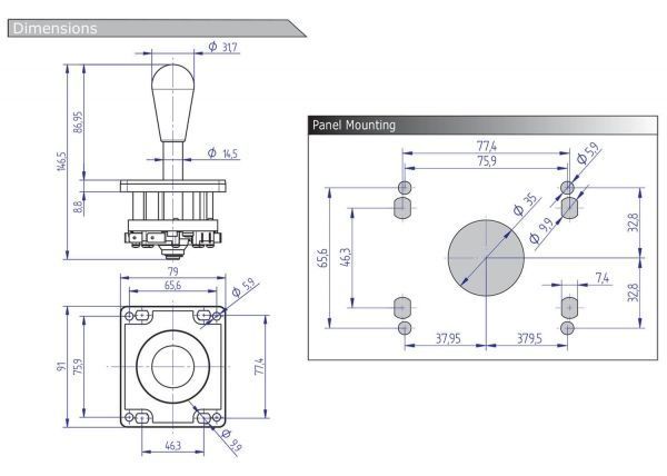 Palanca Industrias Lorenzo 8-way Eurojoystick Negro - Imagen 2