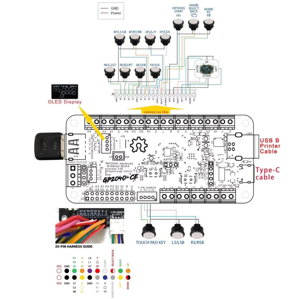 RP2040 advanced breakout board 5.6e fighting board - rp2040 (cables fightstick)