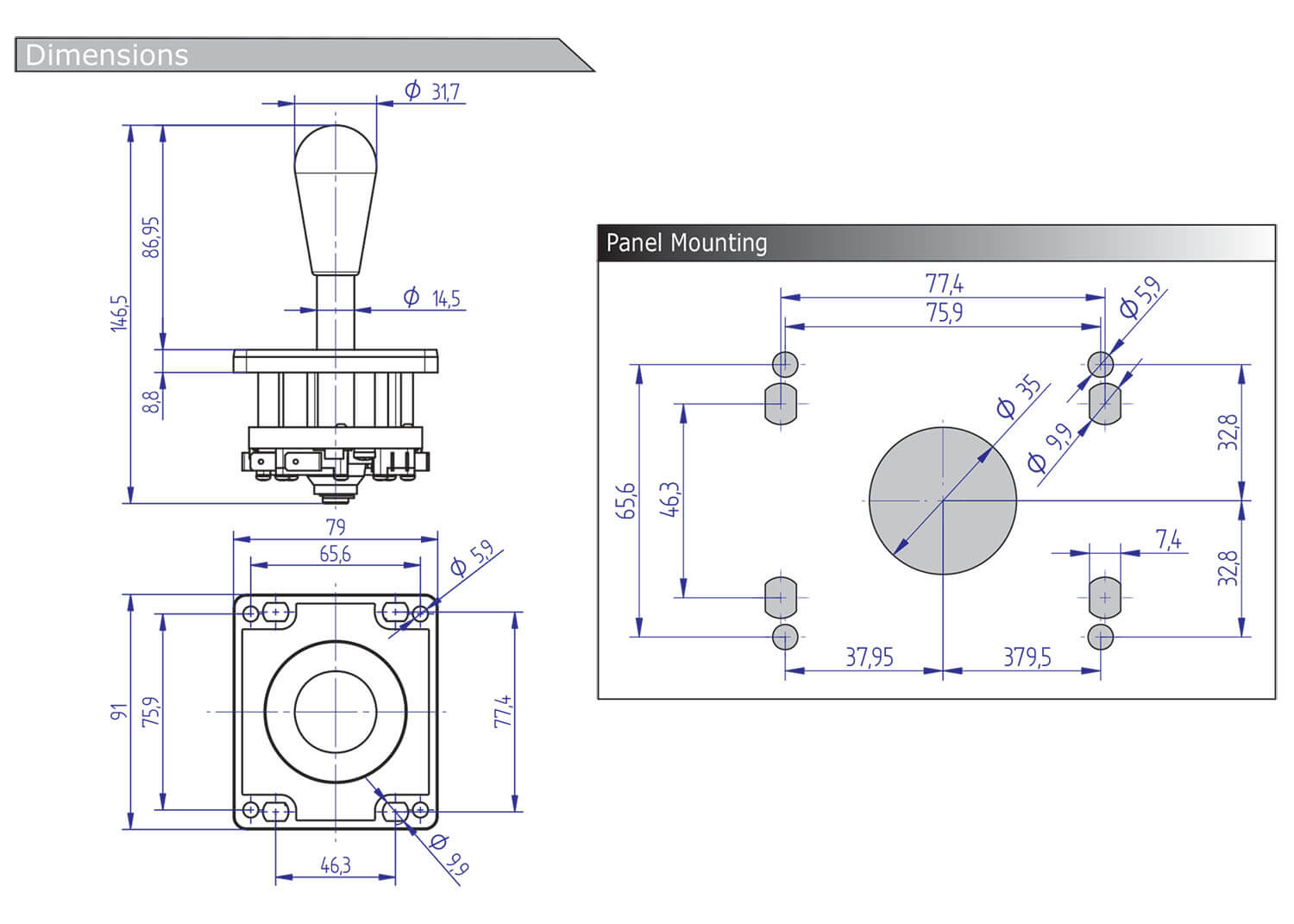 Palanca Industrias Lorenzo 8-way Eurojoystick Negro - Imagen 2